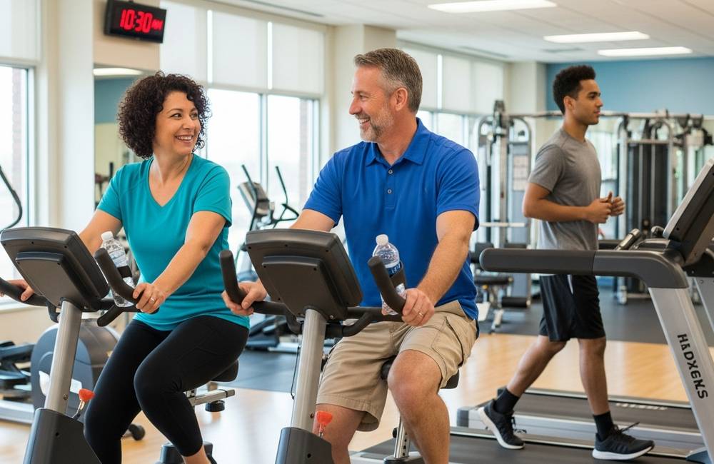 a couple working out in the gym doing cardiac rehab training
